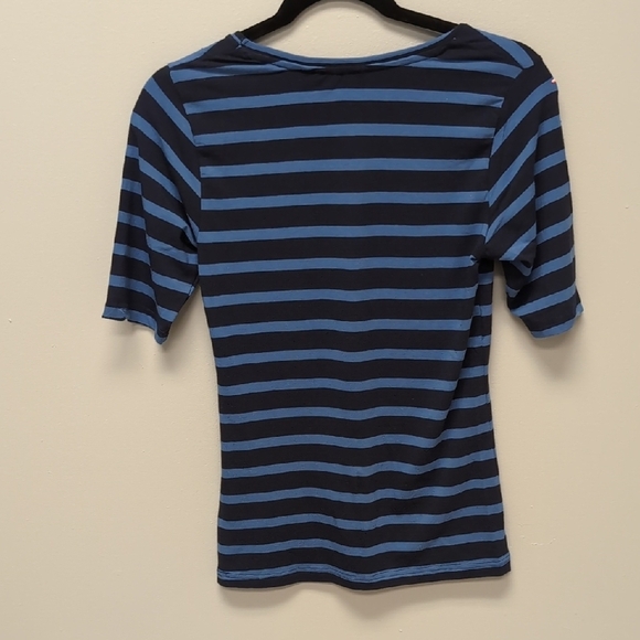 Fitted Blue 3/4 Sleeve T-shirt with Crew Neck - Picture 4 of 4